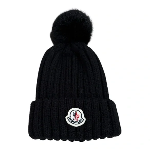 Moncler | Accessories | Moncler Black Ribbed Knit Pompom Hat  display picture 3